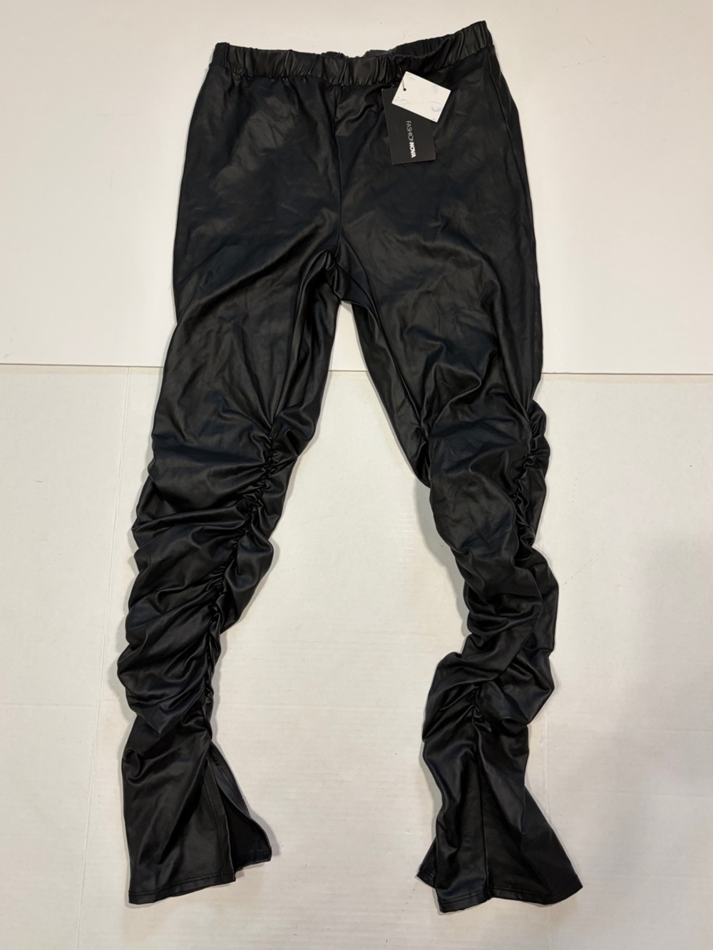 Fashion Nova Black Ruched Faux Leather Pants